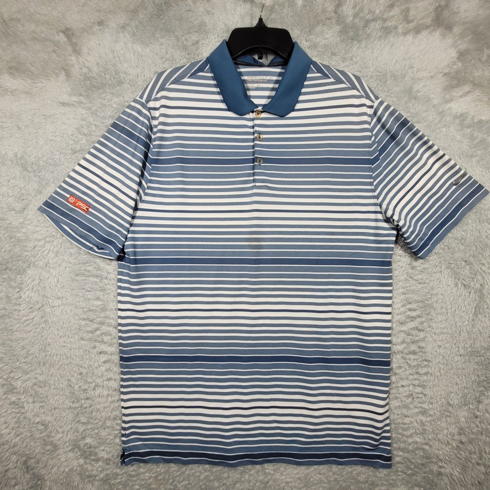 Nike Golf Tour Performance Dri Fit Polo Shirt Mens XL Striped 2‎ PSC Logo